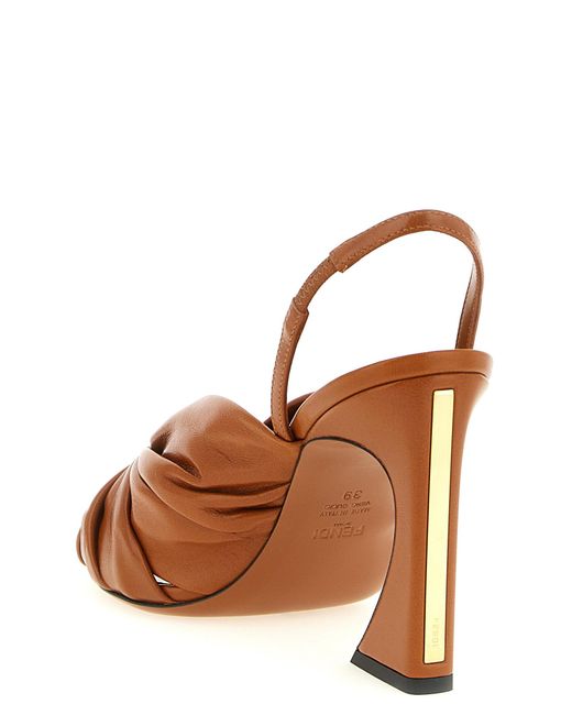 Fendi Brown Lamb Leather Stiletto Heel Sandals