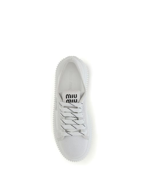 Miu Miu White Platform Sneakers Upper: Polyamide Lace-Up Shoes