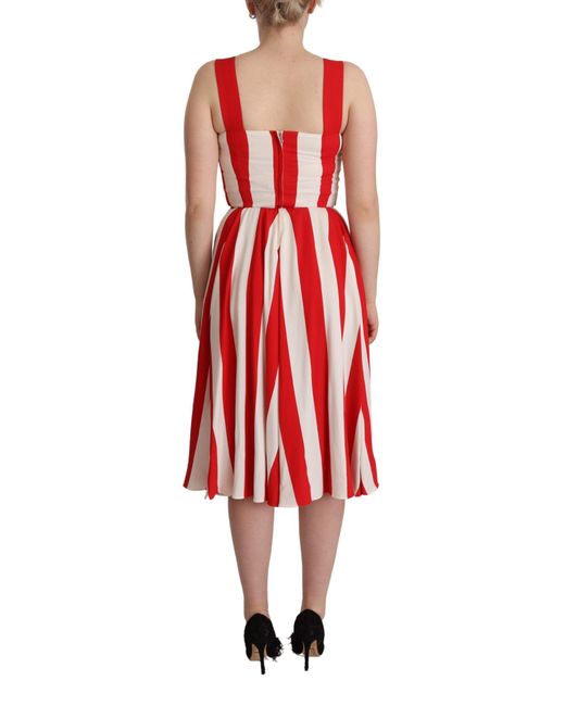 Dolce & Gabbana Red Elegant A-Line Striped Shift Dres