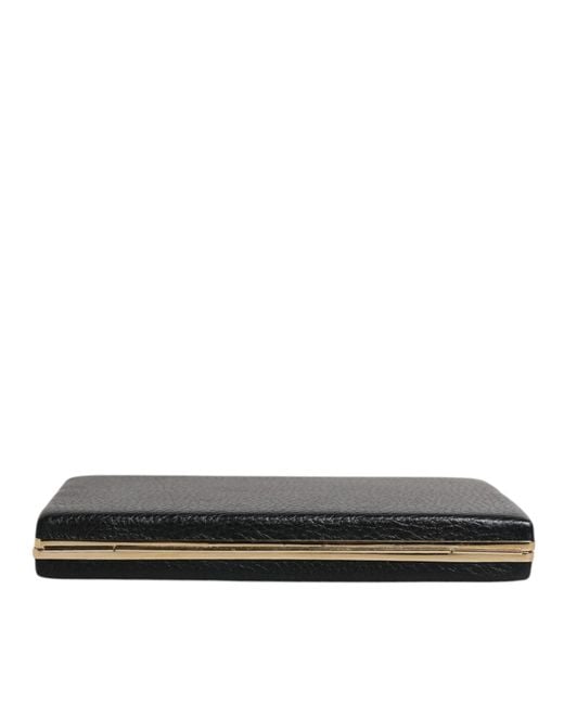 Dolce & Gabbana Black Leather Gold Frame Clutch Evening Party Purse Bag