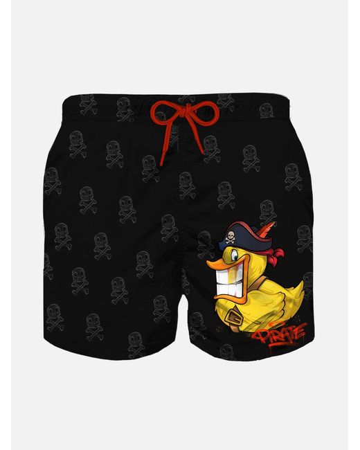 Mc2 Saint Barth Black Boy Swim Shorts With Crypto Duck Print for men