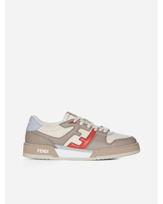 Fendi White Match Leather And Fabric Sneakers