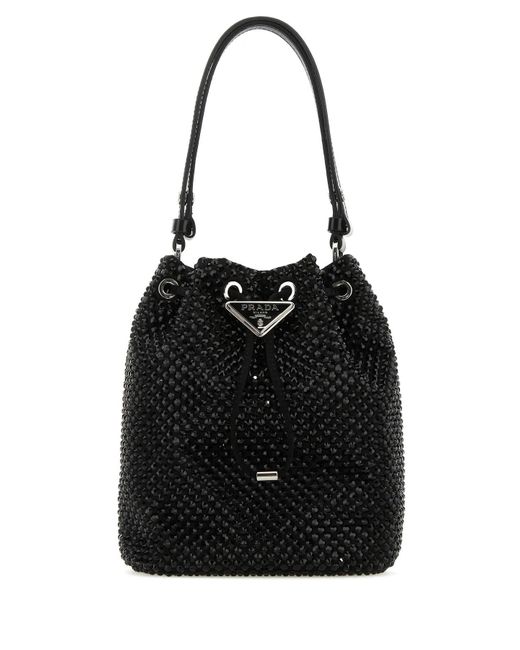 Prada Black Mini Satin Crystal-embellished Pouch Bag