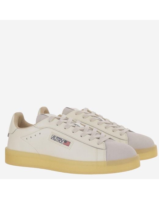 Autry White Low-Top Leather Sneakers With Padded Heel And Panel Design for men