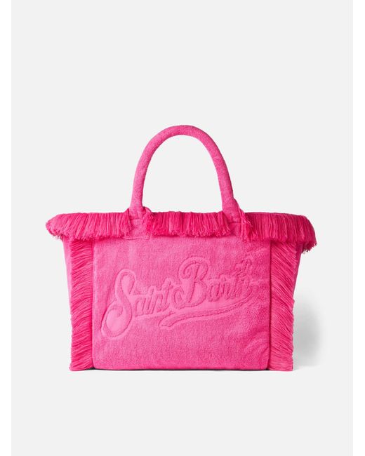 Mc2 Saint Barth Pink Vanity Fuchsia Terry Shoulder Soft Bag With Embossed Logo