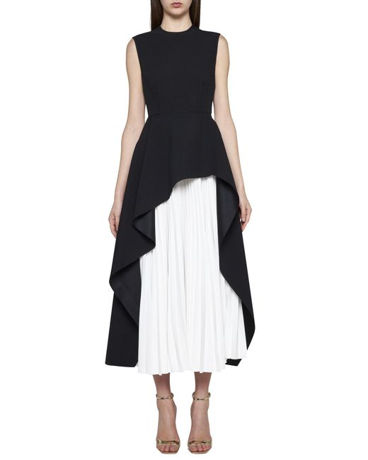 Solace London Black Severny Peplum Pleated Midi Dress