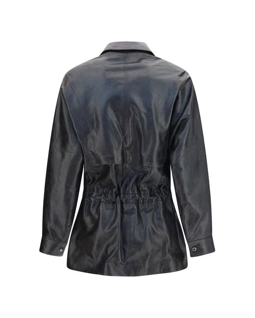 Magda Butrym Gray Vintage Leather Jacket With Drawstring Sheep