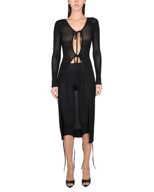 ANDREADAMO Black Long Perforated Jersey Viscose Sweatshirts