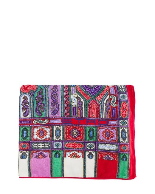 Etro Red Beach Towel Ornamental Paisley Cotton Accessories