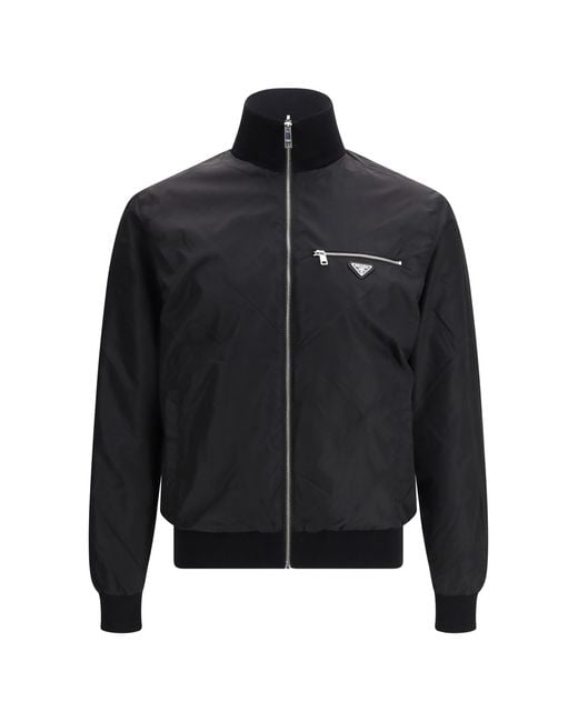 Prada Black Jacket Reversible Wool & Re-Nylon for men