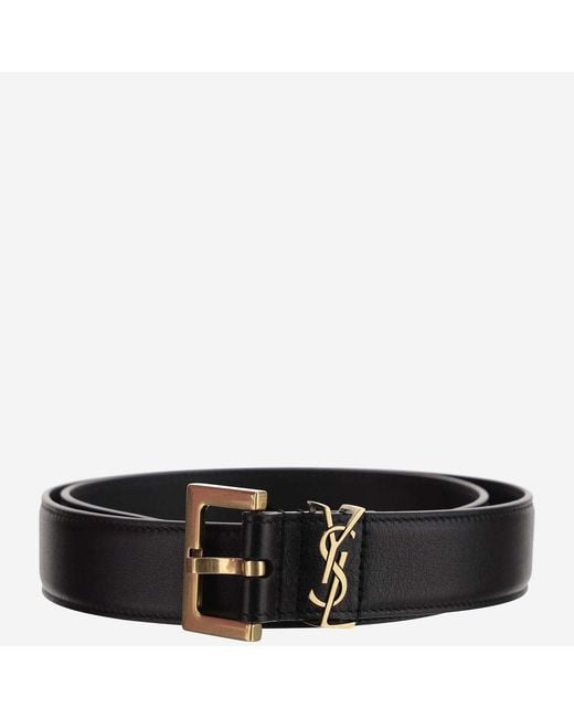Saint Laurent Black Belt Cassandre Glossy Leather Calfskin