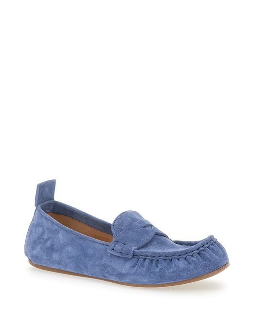 Acne Blue Loafers, Suede Calf Leather