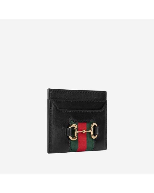 Gucci Black Horsebit Web Card Holder Leather Wallets & Purses