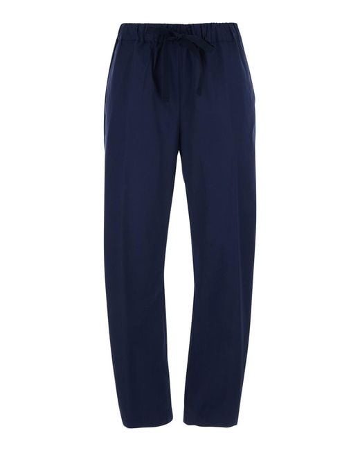 Semicouture Blue Buddy Stretch Cotton Drawstring Pants Elastane Trousers