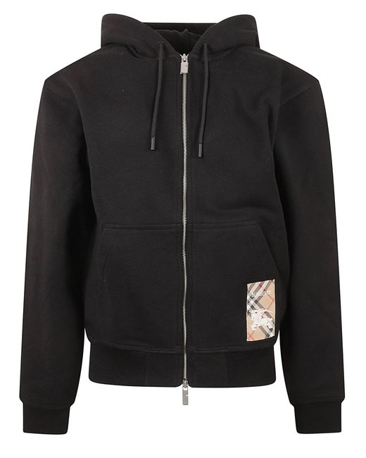Burberry Black Check Application Zipped Hoodie for men
