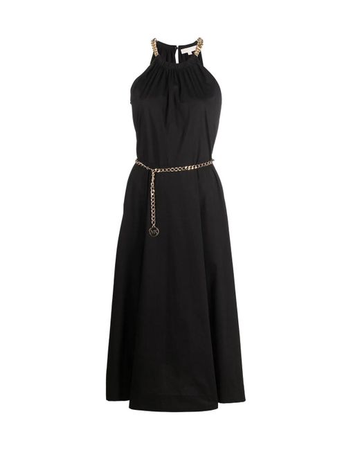 MICHAEL Michael Kors Cotton Chain Belt Halter Dress in Black | Lyst