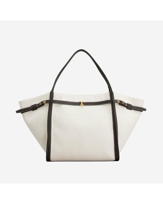 Tod's White Medium Canvas And Leather Shopping Bag