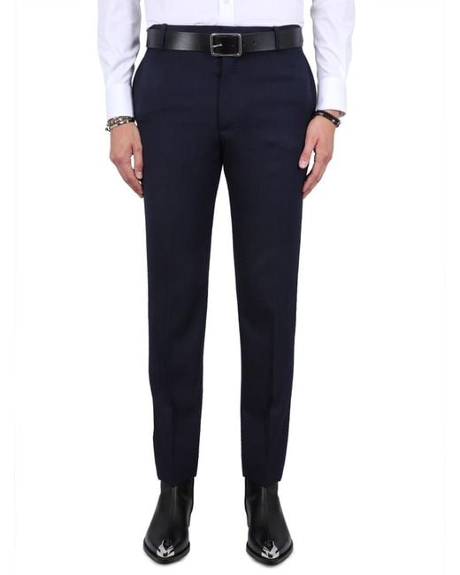 McQueen Blue Tailored Cigarette Pants Wool Trousers for men