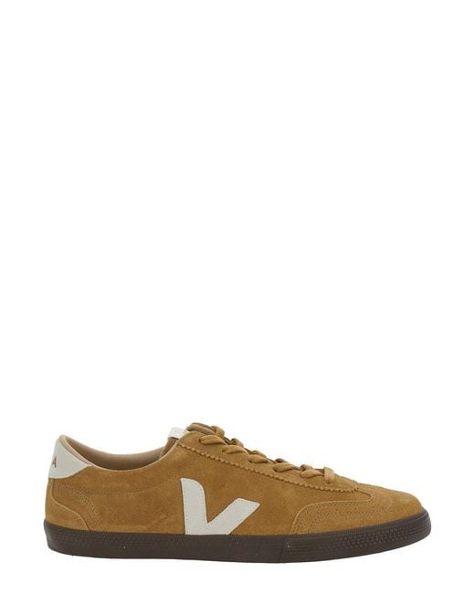 Veja Natural Low Top Sneakers With Logo Patch Suede Trainers