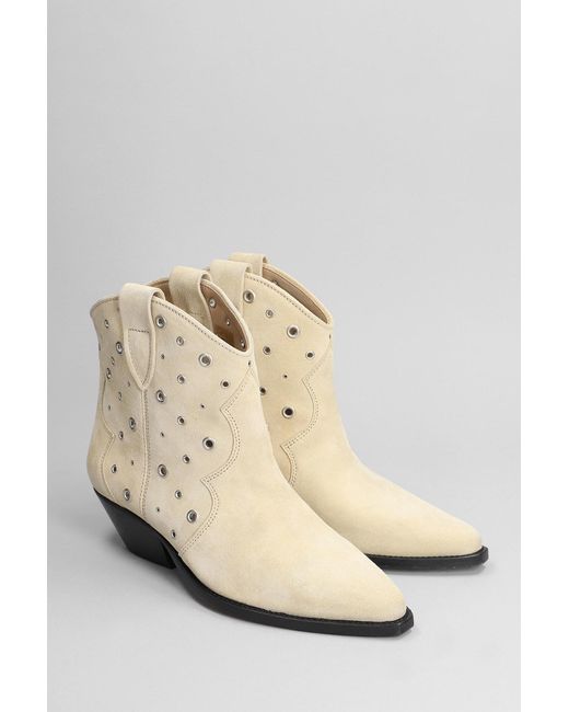Isabel Marant Natural Dewina Texan Ankle Boots In Beige Suede