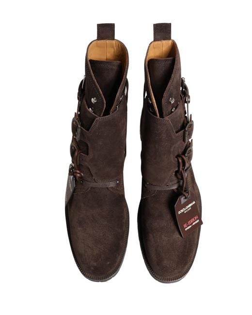 Dolce & Gabbana Brown Suede Leather Buckle Ankle Boots Shoes for men