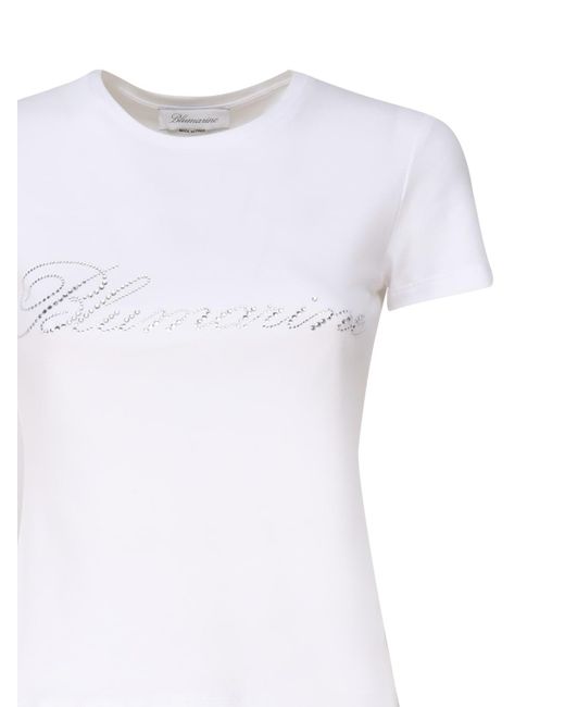 Blumarine White T-Shirt With Studs And Rhinestone Embroidery