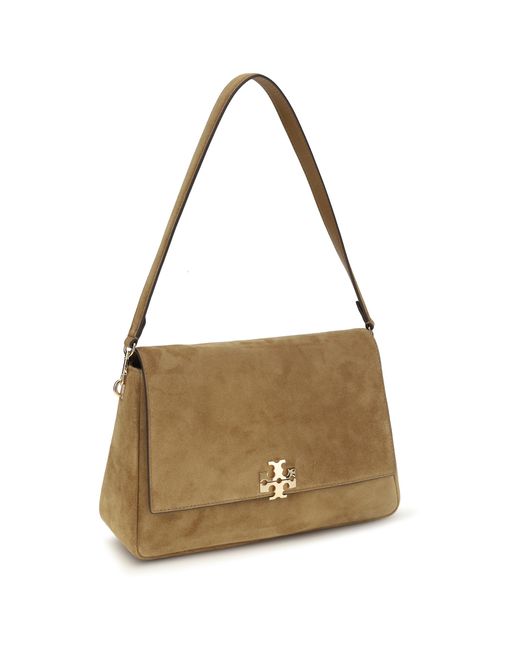 Tory Burch Natural Shoulder Bag Charlie Suede Calf Leather