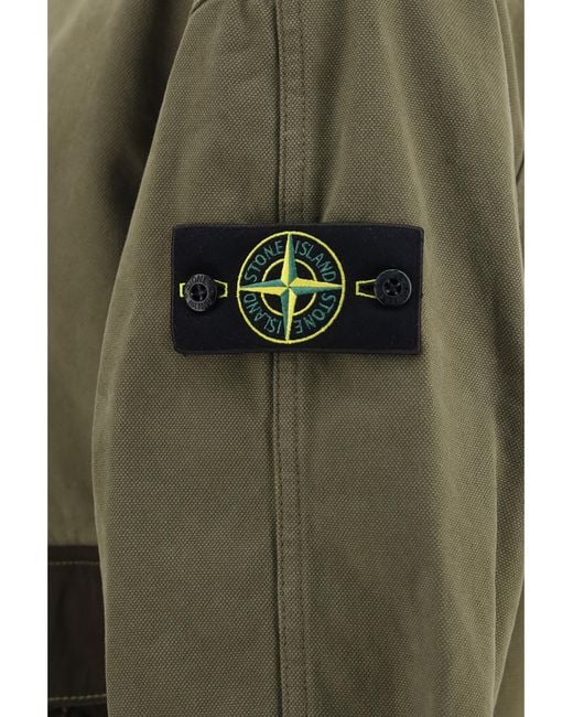 Stone Island Green Outwear Jacket With Pockets And Zipper Details Cotton Shirt for men