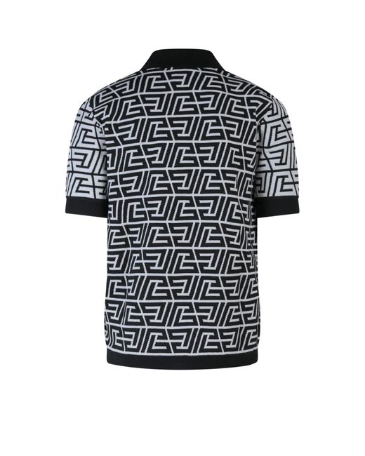 Balmain Black Pyramid Monogram Polo Shirt for men