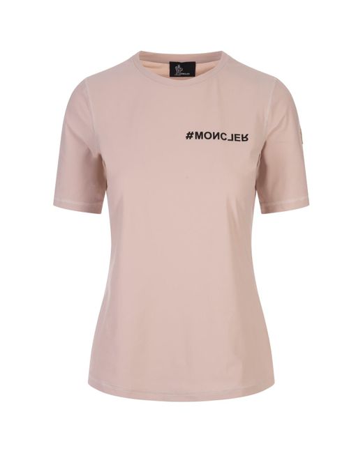 3 MONCLER GRENOBLE Pink Sensitive Technical Jersey T-Shirt With Logo