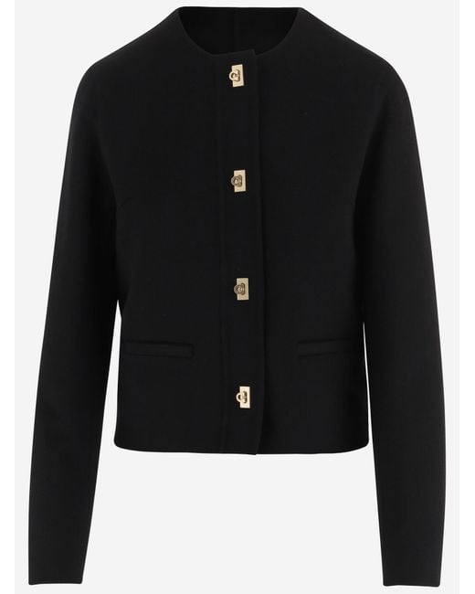 Ferragamo Black Wool And Cashmere Jacket, Buttons