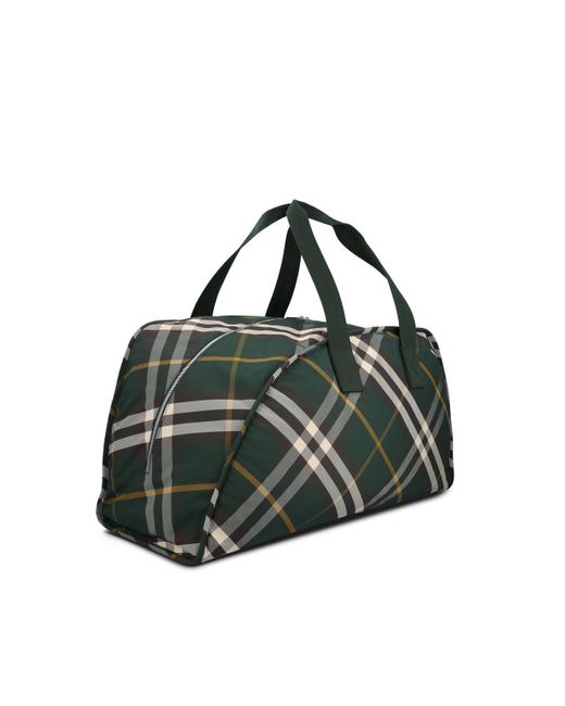 Burberry Green Large Shield Check-Pattern Zipped Duffle Bag for men