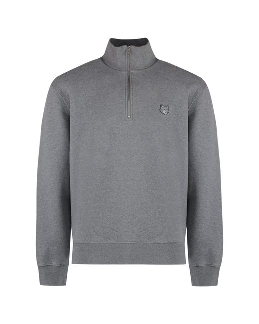 Maison Kitsuné Gray Logo Detail Cotton Sweatshirt for men