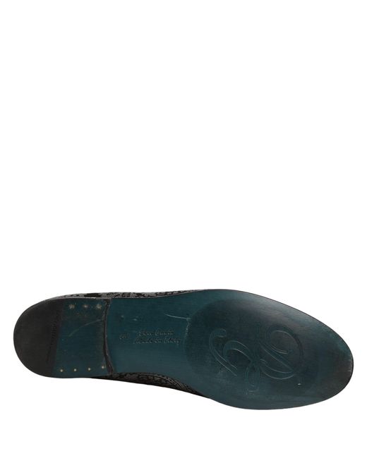 Dolce & Gabbana Black Jacquard Leather Slip On Loafers Shoes for men