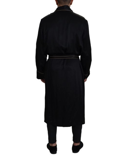 Dolce & Gabbana Black 100% Silk Robe Coat Wrap Jacket for men