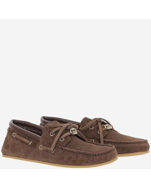 Gucci Brown Loafers Gg Suede