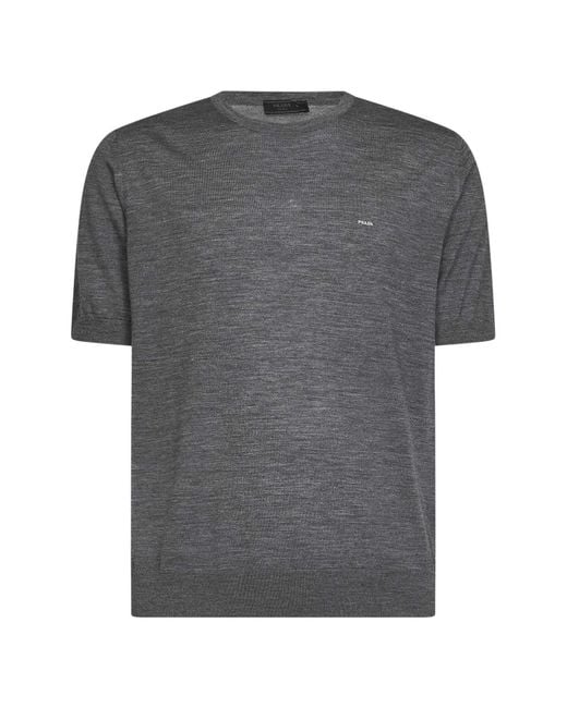Prada Gray Crewneck Sweater Slate Virgin Wool for men