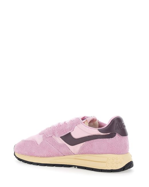 Autry Pink Reelwind Sneaker Low Top With Logo Patch On Tongue And Side