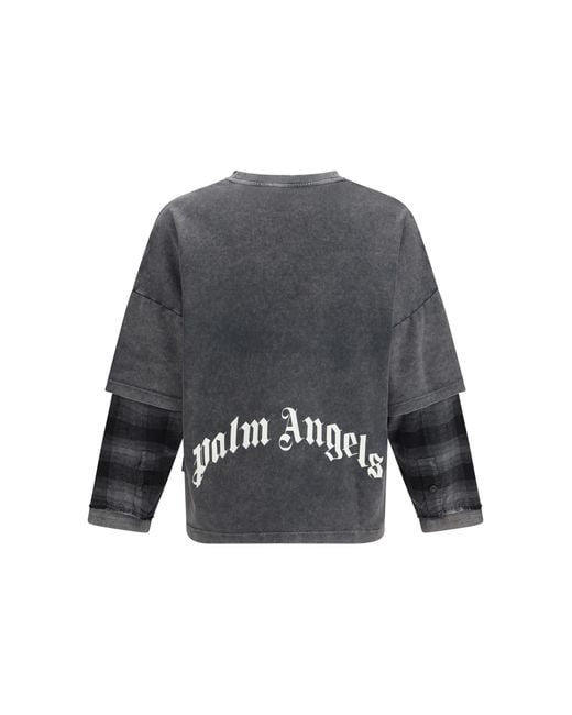 Palm Angels Gray Skull Double Long-Sleeved Shirt Cotton; Elastane T-Shirts for men