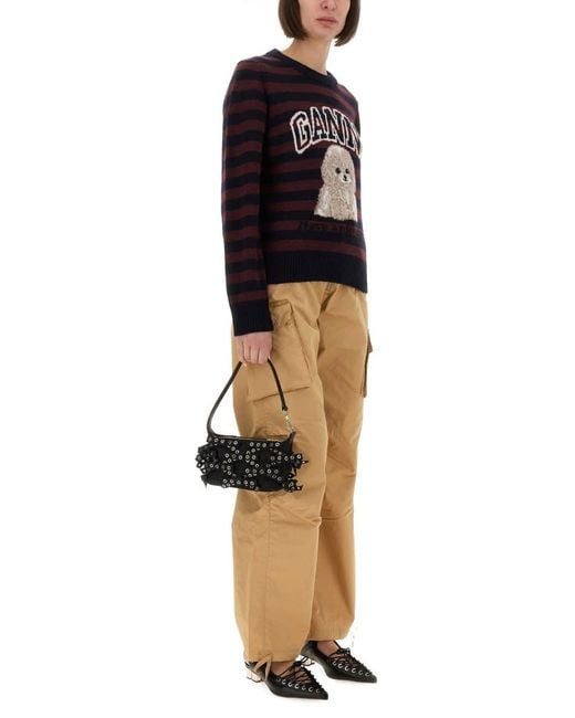 Ganni Black Striped Shirt With Poodle