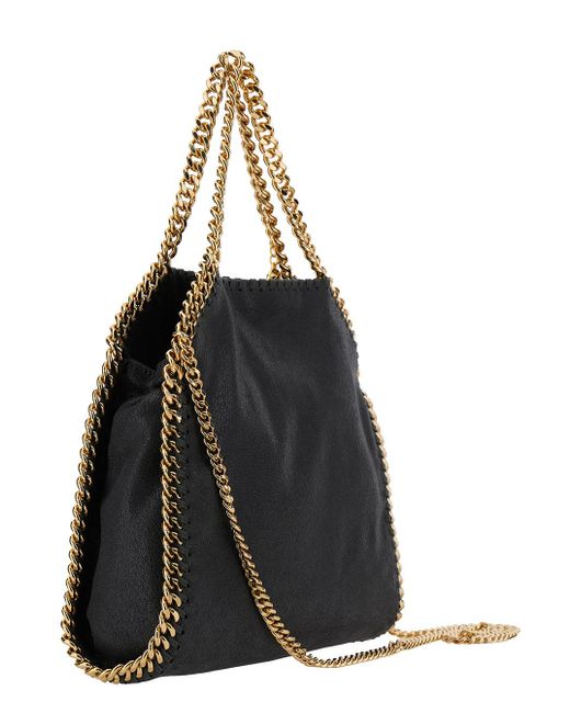 Stella McCartney '3chain' Mini Black Tote Bag With Logo Engraved On Charm In Faux Leather Woman