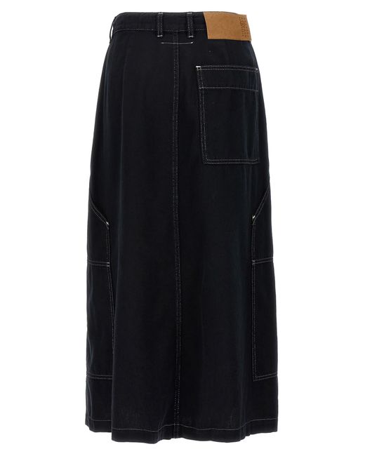 MM6 by Maison Martin Margiela Black Lurex Stitching Midi Denim Skirt Skirts