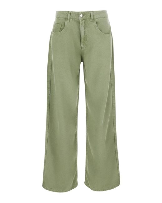 ICON DENIM Green Jeans Beapt2036Cac With Five Pockets And Bleach Finish Denim For