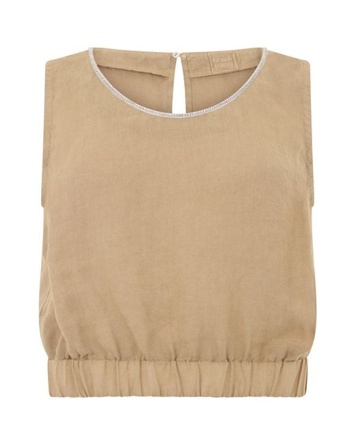 120% Lino Natural Linen Crop Top Blouses