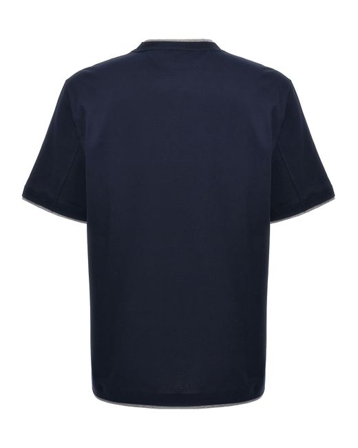 Brunello Cucinelli Blue Double Layer T-shirt for men