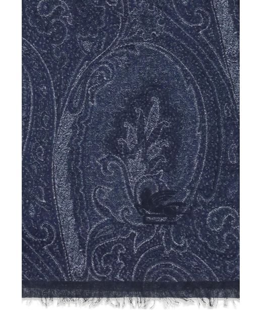 Etro Blue Paisley Scarf Modal; Kashmir/Capra Hircus for men