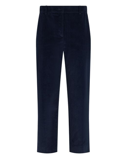 Weekend by Maxmara Blue Straight Velvet Trousers Cotton