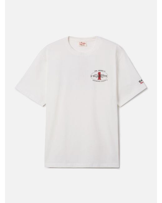 Mc2 Saint Barth White Cream Portland T-Shirt With Cigarette Racing Print for men