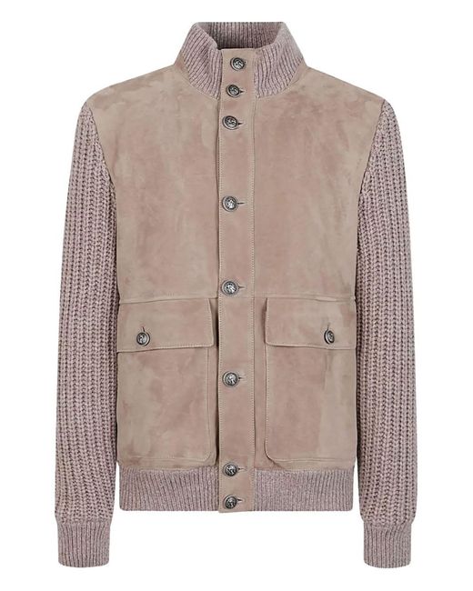 Brunello Cucinelli Brown Shearling Bomber Jacket for men