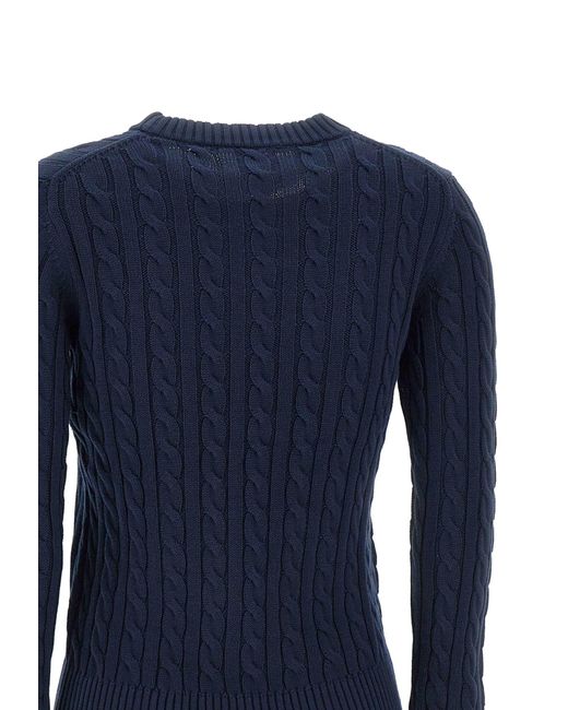Sun 68 Blue Round Neck Cable Cotton Sweater